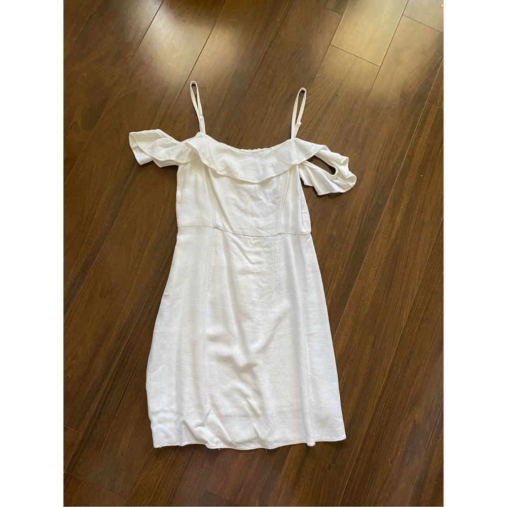 Aqua S linen White ruffle off the shoulder mini dress